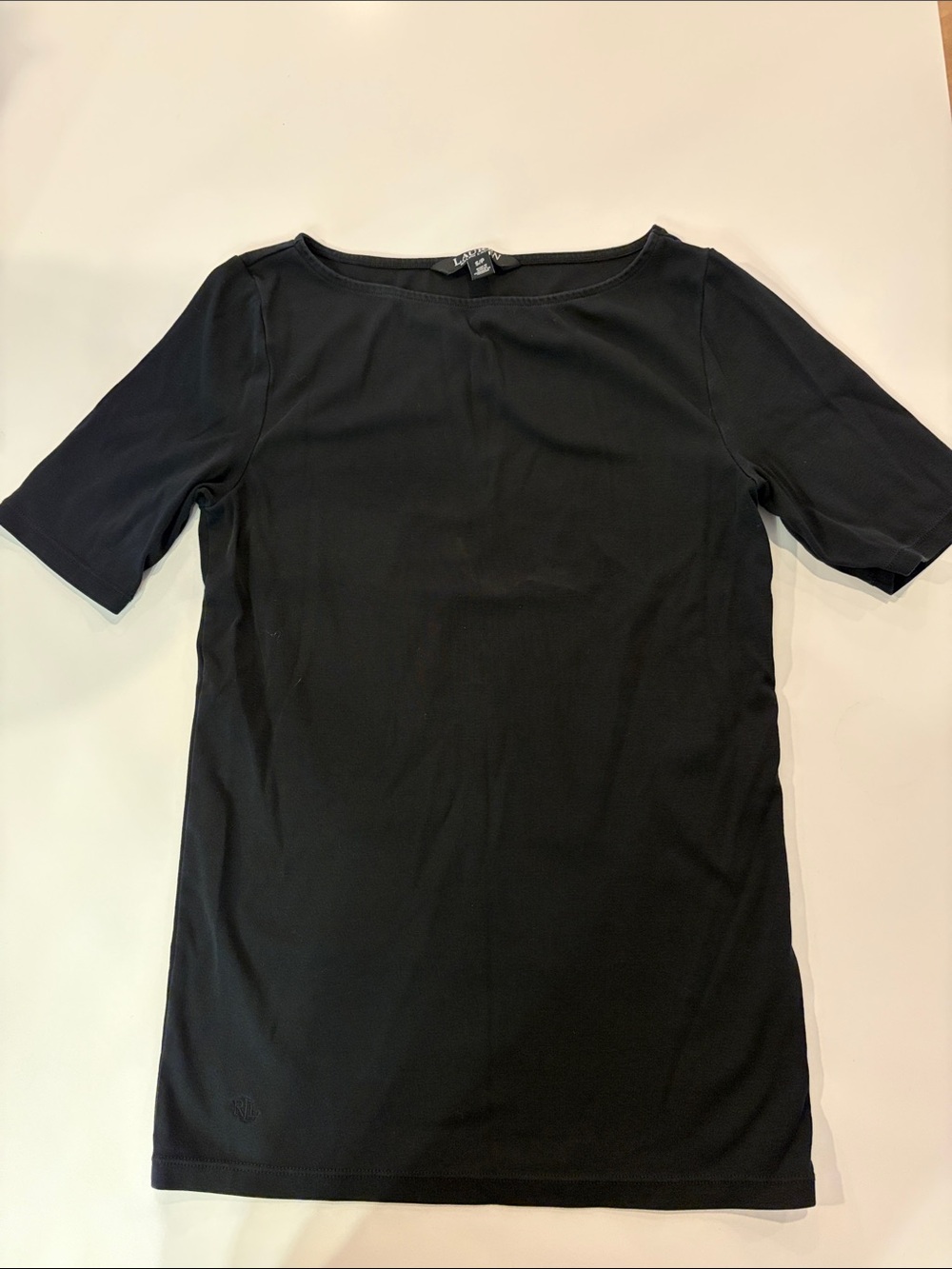 Lauren Ralph Lauren Black Short Sleeve Boatneck Top